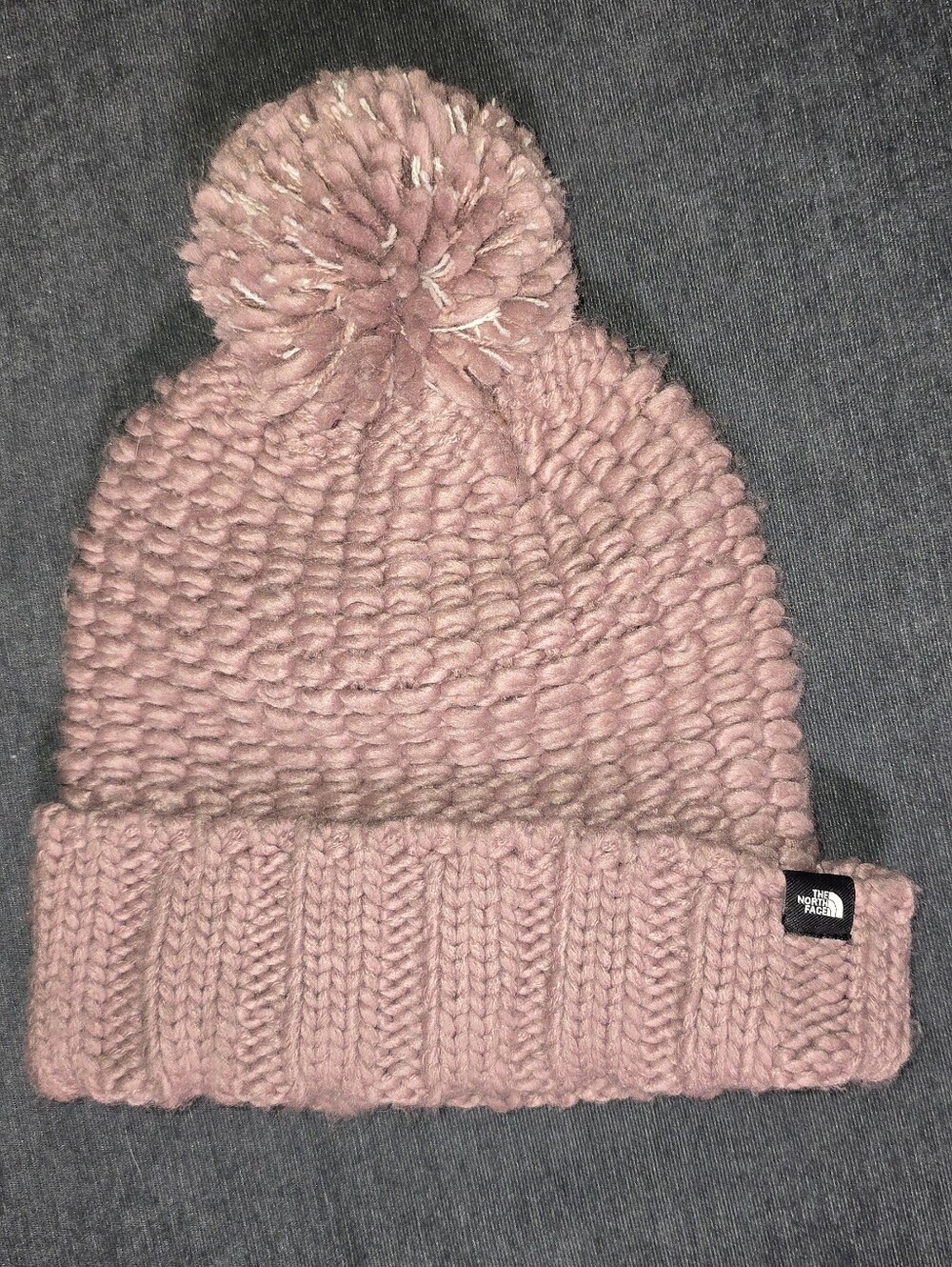 The North Face Womens Dusty Pink Chunky Knit Cozy Pom Pom Beanie One Size